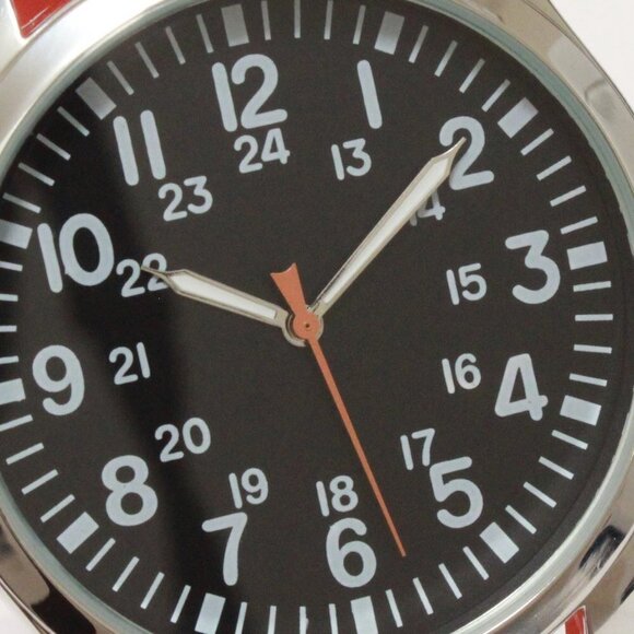 Men's Quartz Field Watch Silver Case Orange Tropical Rubber Strap 42mm - Picture 12 of 15